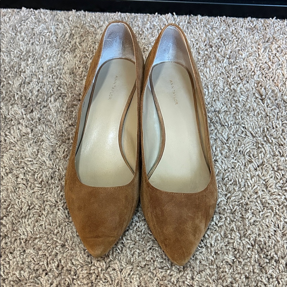 Ann Taylor Chestnut Suede Pointed-Toe Pumps